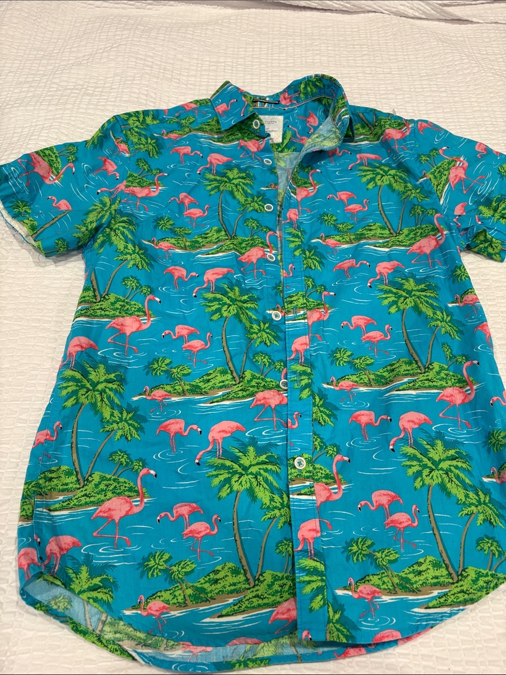 Denim & Flower Men’s Tropical Flamingo Button-Up Shirt 
Size S Slim fit